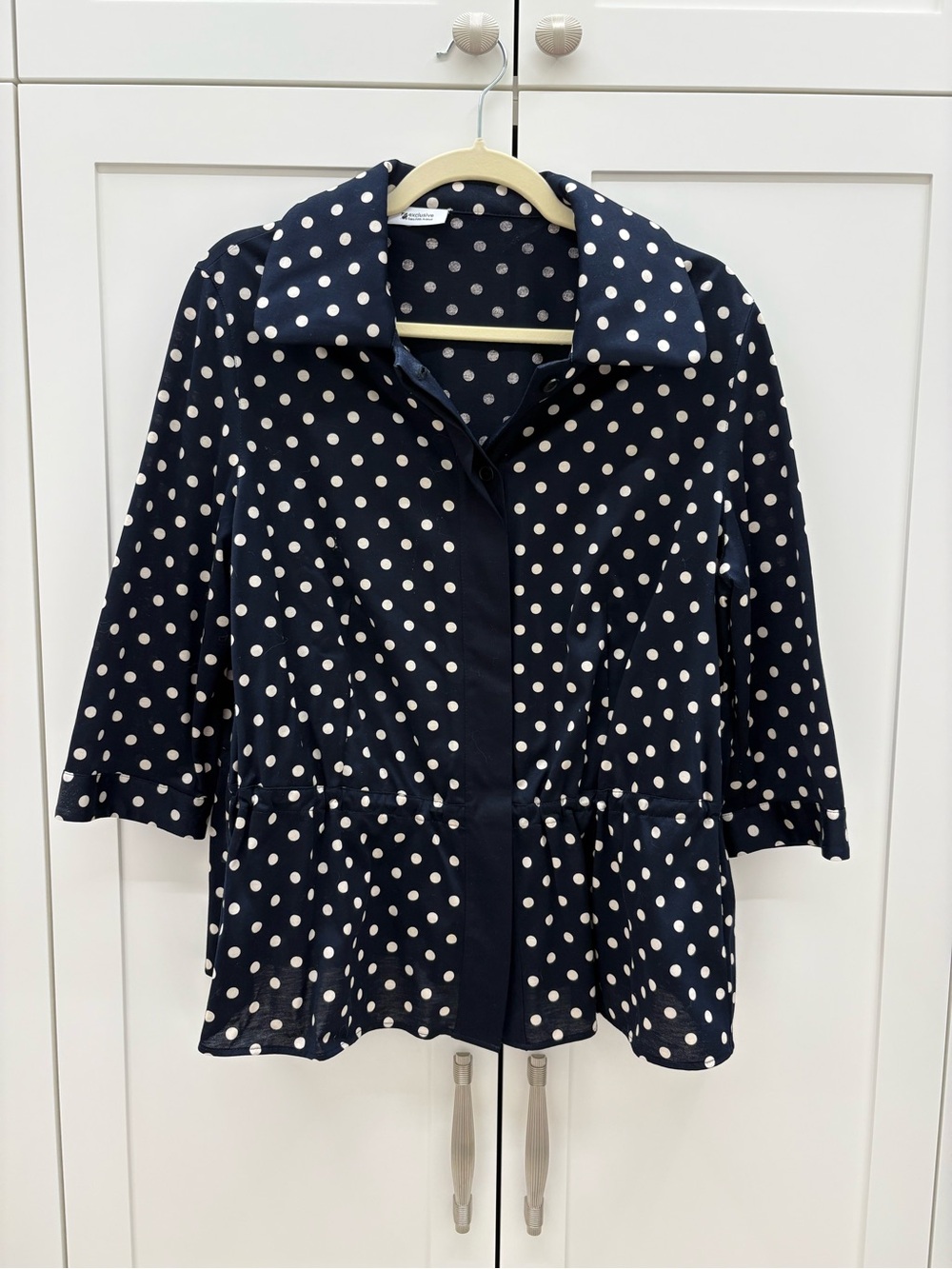 Saks Fifth Avenue Navy and White Polka Dot Blazer